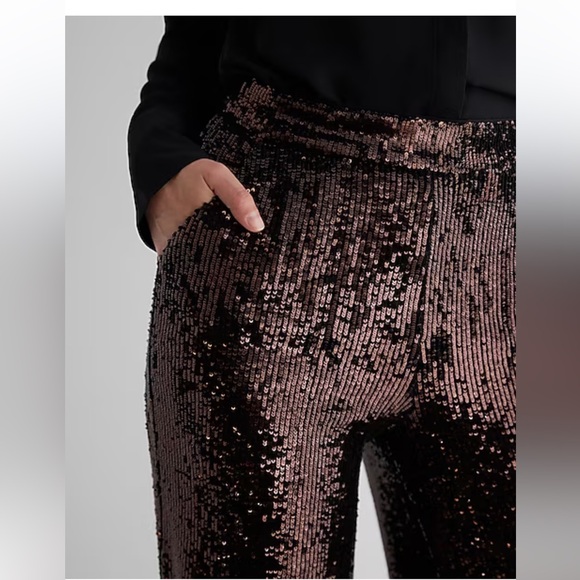 Express High Waisted Sequin Wide Leg Pant bronze women’s NEW 0 short - Picture 2 of 7